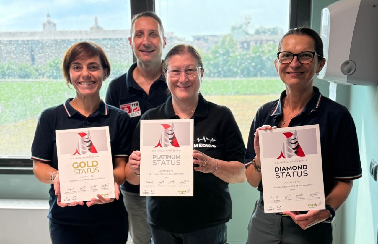 Ictus: la Centrale 118 di Alessandria ottiene il livello Diamond degli EMS Angels Awards