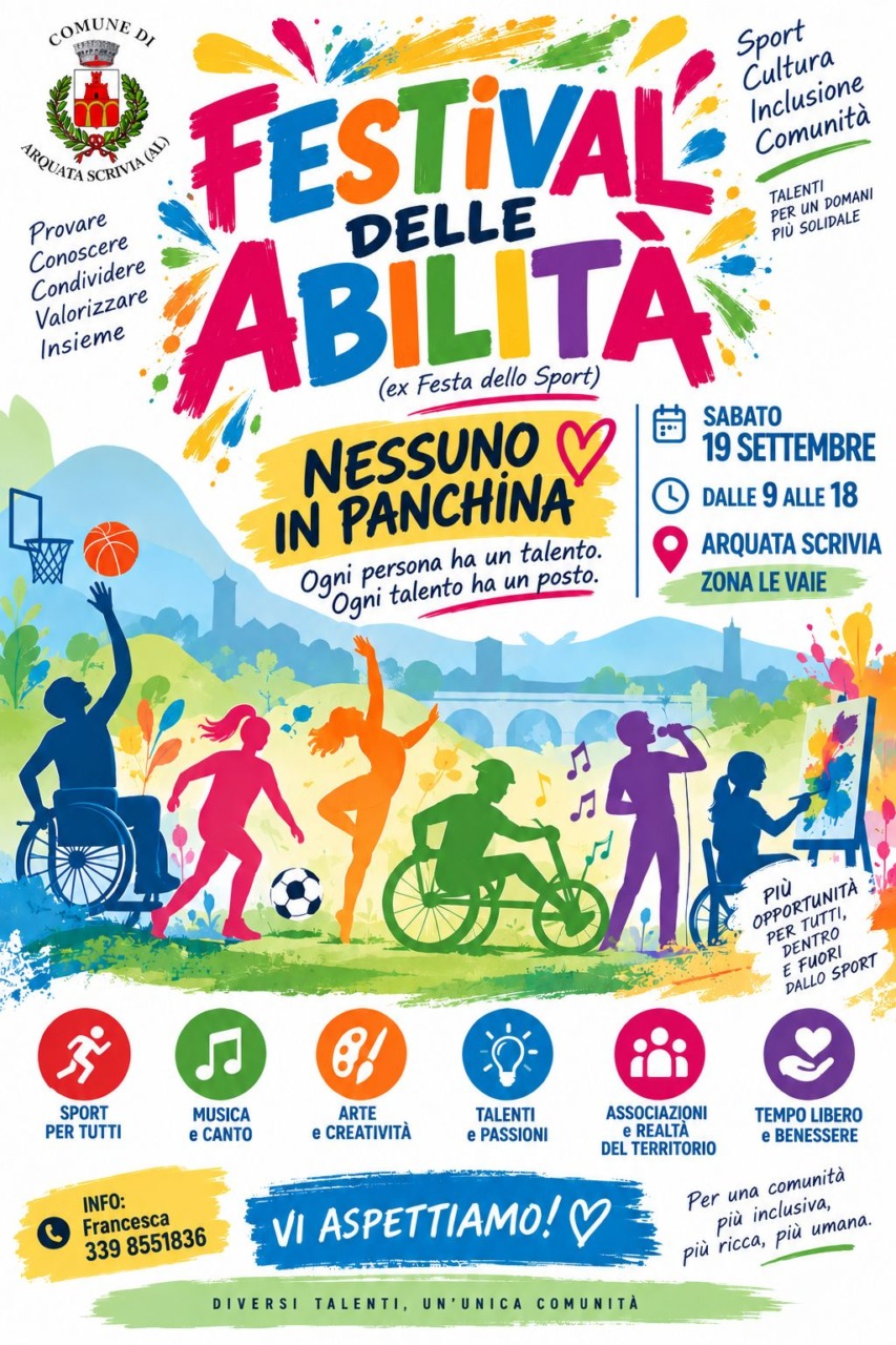 Sabato ad Arquata Scrivia il Festival delle Abilità, all’insegna dello sport e dell’inclusione