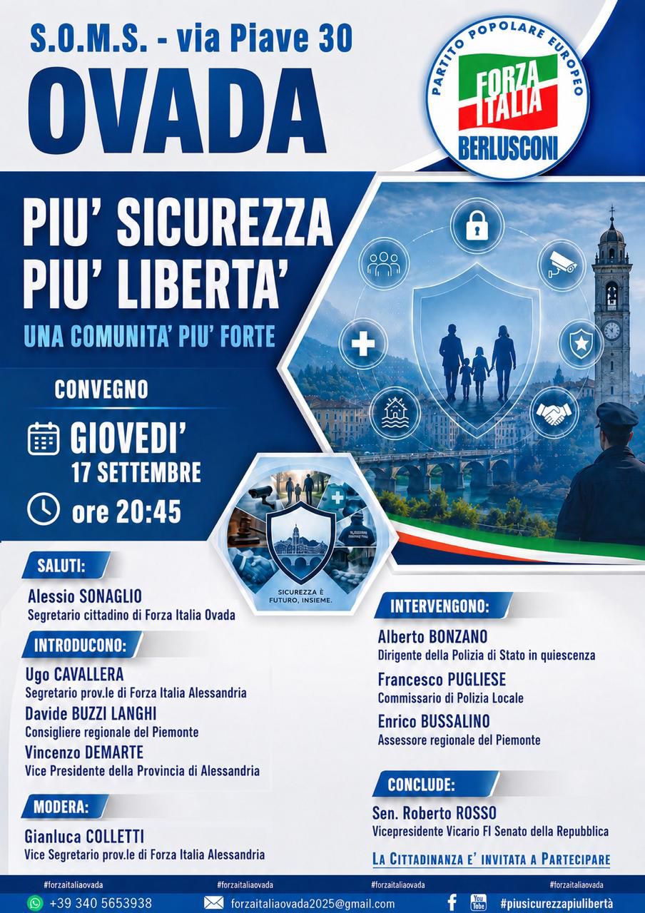 Sicurezza a Ovada, Forza Italia organizza un confronto con cittadini e amministrazione