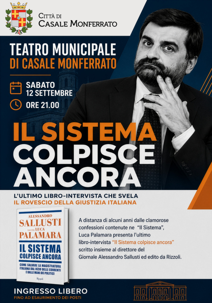 Casale, Luca Palamara al Teatro Municipale per «Il Sistema colpisce ancora»
