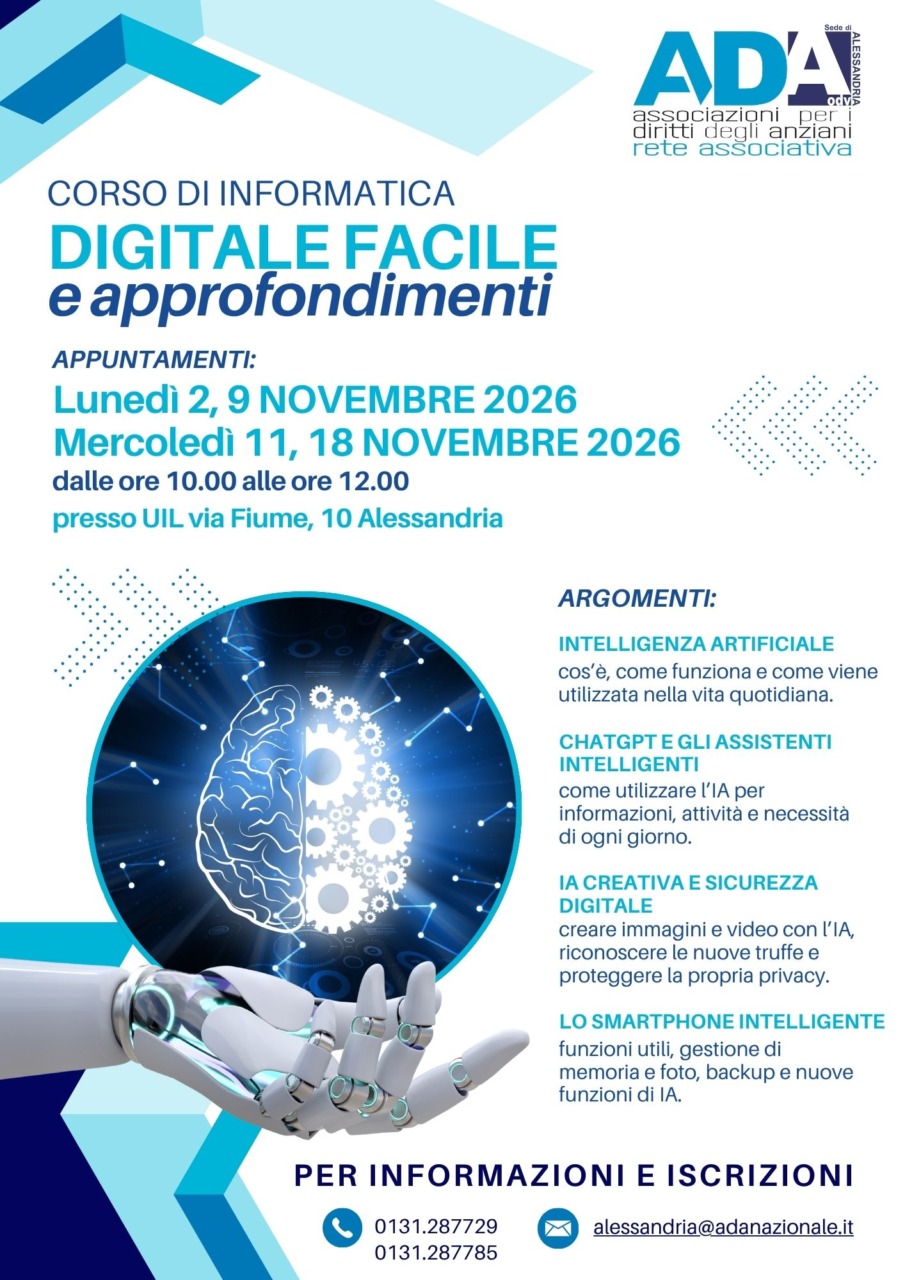 Alessandria, torna il corso di informatica «Digitale facile e approfondimenti»