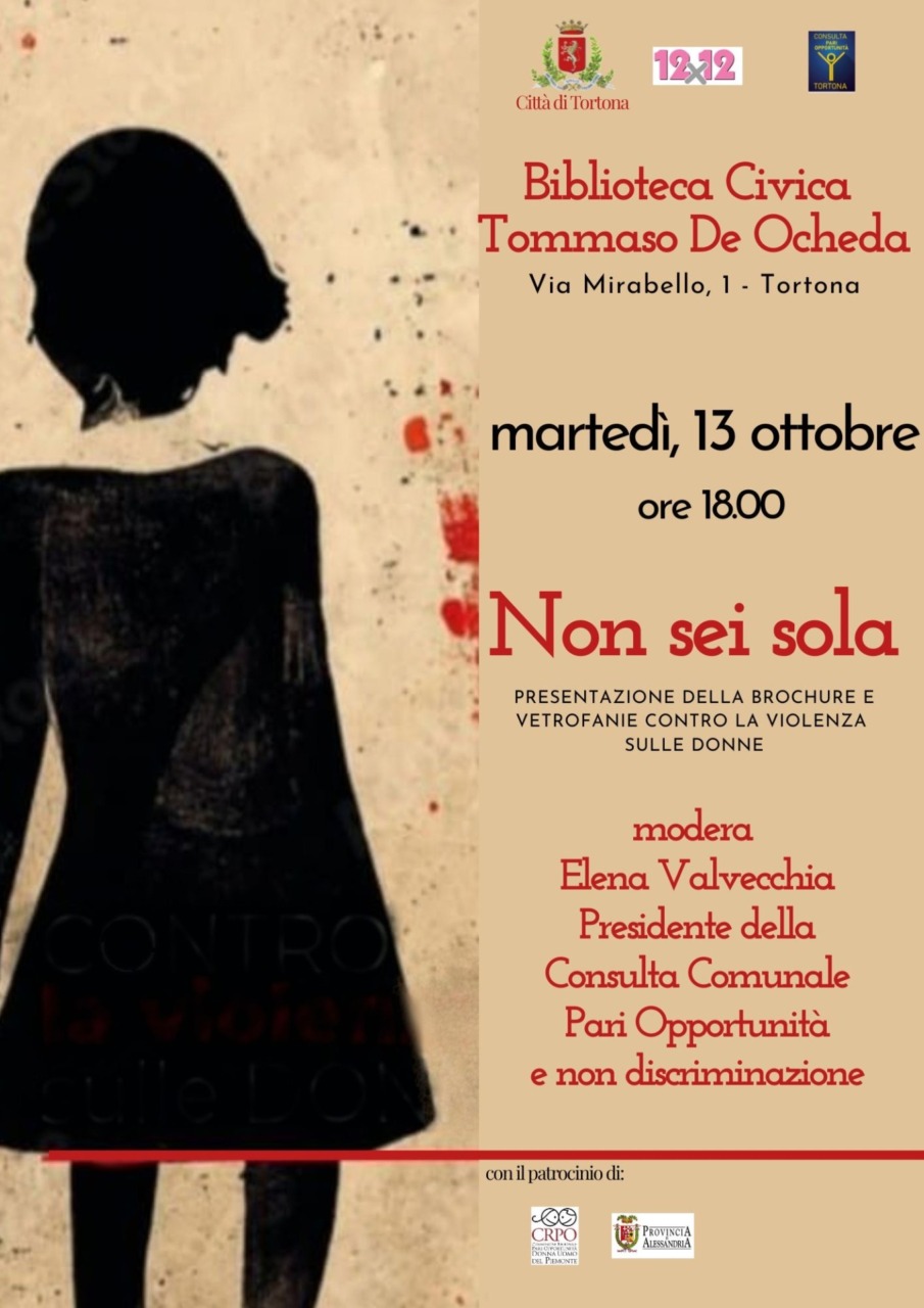 Tortona, «Non sei sola»: una brochure per aiutare le donne vittime di violenza